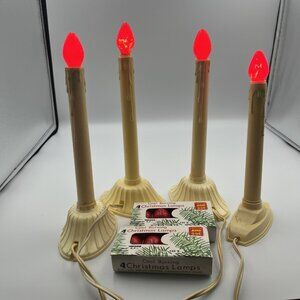 Lot Of 4 Vintage MCM Blow Mold Dripping Plastic Red Candle Lights Christmas ELB